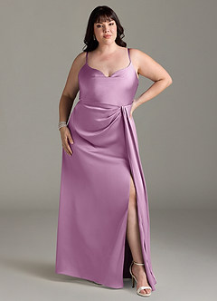 Azazie Brielle Bridesmaid Dresses Wisteria A-Line Cowl Spaghetti Straps Stretch Satin Dress image6