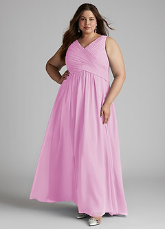 Azazie Flora Bridesmaid Dresses Candy Pink A-Line Pleated Chiffon Dress image10
