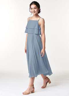 Azazie Ensley Junior Dusty Blue A-Line Pleated Chiffon Dress image3