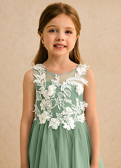 Azazie Mixie vestidos de niña de las flores Vestido de Matcha de Encaje de Corte Princesa image7
