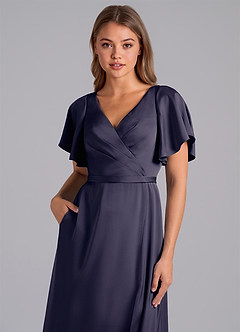 Azazie Ambrosia Jurken voor bruidsmeisjes Jurk van Stretch Satijn met A-Lijn Geplooid Stormachtig image2