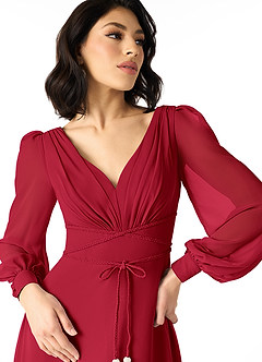 Azazie Sage Final Sale Cabernet A-Line Long Sleeve Chiffon Dress image4