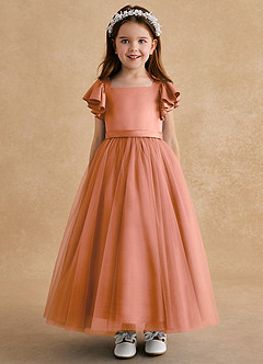 Azazie Suzy Blumenmädchenkleider A-Linie mit ärmel Tüll Kleid Mai Tai image2