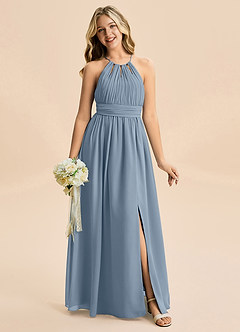 Azazie Noelle Junior Dusty Blue A-Line Pleated Chiffon Dress image6