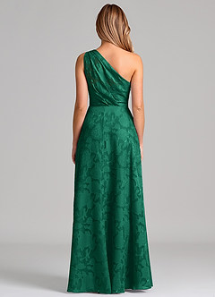 Azazie Phaedra Bridesmaid Dresses Emerald A-Line One Shoulder Floral Burnout Dress image6