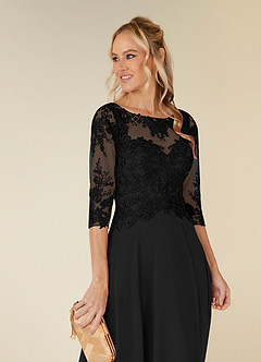 Azazie Monza Mother of the Bride Dresses Black A-Line Lace Chiffon Dress image6