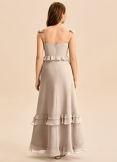 Azazie Tavie Junior Taupe A-Line Ruched Chiffon Dress image2