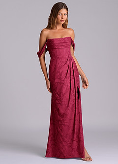 Azazie Johana Bridesmaid Dresses Burgundy Mermaid Off the Shoulder Floral Burnout Convertible Dress image5