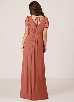Azazie Peony Junior Clay A-Line Pleated Chiffon Dress image2