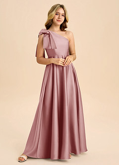 Azazie Penguin Junior Abito A-Line in Raso Elasticizzato Fiocco Rosa Polverosa image4