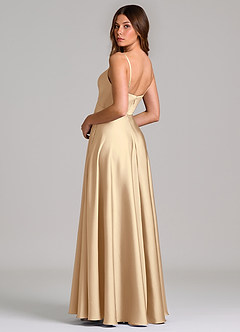 Azazie Amani Abiti da Damigella Abito A-Line in Raso Elasticizzato Plissettato Champagne image2