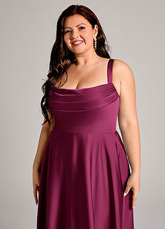 Azazie Shaude Bridesmaid Dresses Red Plum A-Line Pleated Stretch Satin Dress image10