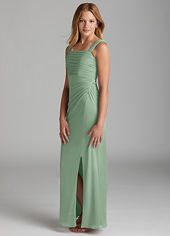 Azazie Jesaphine Junior Matcha Sheath Pleated Mesh Dress image5