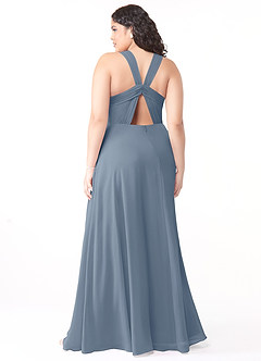 Azazie Jane Robes de demoiselle d'honneur Robe Trapèze en Mousseline de soie Col V plissé Violet Crépusculaire image7