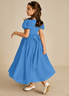 Azazie Joss Flower Girl Dresses Blue Jay A-Line with Sleeves Chiffon Dress image2