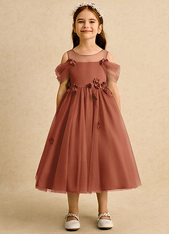 Azazie Juni Flower Girl Dresses Auburn Ball-Gown Pleated Tulle Dress image5