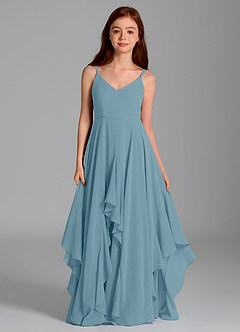 Azazie Karan Junior Moody Blue A-Line Chiffon Dress image4