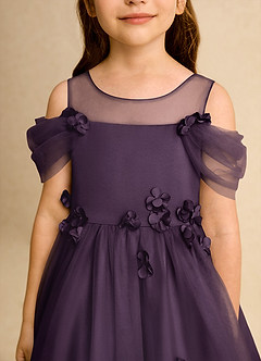 Azazie Juni Flower Girl Dresses Plum Ball-Gown Pleated Tulle Dress image9