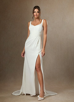 Azazie Isabella Wedding Dresses Diamond White Mermaid Pleated Crepe Back Satin Dress image4