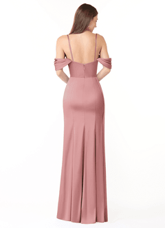 Azazie Amyra Bridesmaid Dresses Dusty Rose Sheath Off the Shoulder Stretch Satin Convertible Dress image3