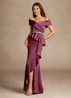 Azazie Dareia Mother of the Bride Dresses Mulberry Mermaid Off the Shoulder Stretch Satin Dress image2