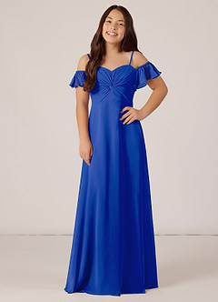Azazie Juna Junior Royal Blue A-Line Off the Shoulder Chiffon Dress image1