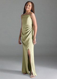 Azazie Leonis Junior Pistachio A-Line Pleated Stretch Satin Dress image4