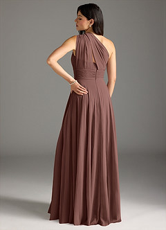Azazie Charlize Bridesmaid Dresses Espresso A-Line One Shoulder Chiffon Dress image2