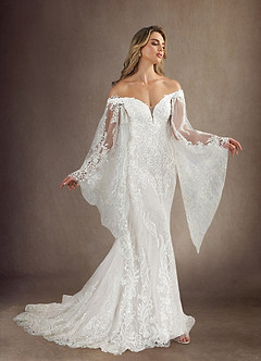 Azazie Memphis Diamond White Mermaid V-Neck Sequins Lace Dress