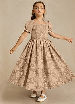 Azazie Joss vestidos de niña de las flores Vestido de Champán de Devorado Floral de Corte En A con Con mangas image3