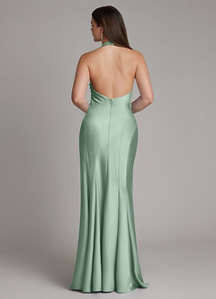 Azazie Sahara At-home Try On Dresses Agave A-Line Pleated Stretch Satin Dress image2