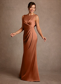 Azazie Baltimore Mother of the Bride Dresses Copper A-Line Pleated Stretch Satin Dress image3