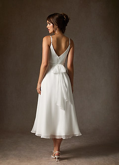 Azazie Kali Wedding Dresses Diamond White A-Line V-Neck Pleated Crinkle Chiffon Dress image2