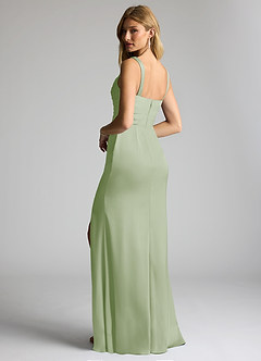 Azazie Elida Bridesmaid Dresses Dusty Sage Sheath Pleated Stretch Satin Dress image2