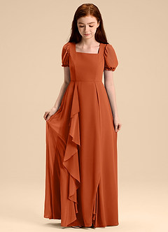 Azazie Priya Junior Burnt Orange A-Line Blouson Chiffon Dress image5