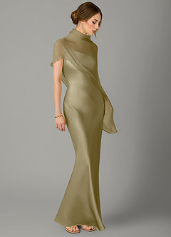 Azazie Jaleesa Jurken voor bruidsmeisjes Jurk van Stretch Satijn met A-Lijn Hoge Kraag Mosgroen image3