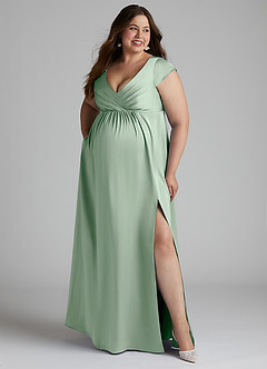 Azazie Allessia Maternity Bridesmaid Dresses A-Line Pleated Stretch Satin Floor-Length Dress image10