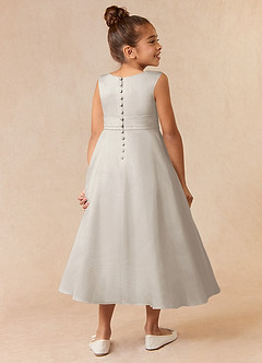 Azazie Lindy Flower Girl Dresses Frost A-Line Pleated Matte Satin Dress image6