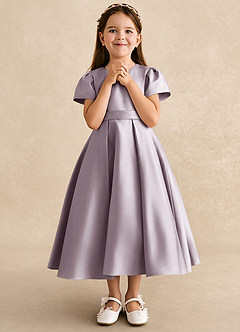 Azazie Princess Flower Girl Dresses Dusk A-Line Pleated Matte Satin Dress image4