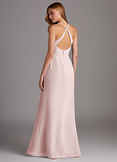 Azazie Manila Robes de demoiselle d'honneur Robe Fourreau en Mousseline de soie Col en V Rose Pâle image2