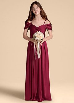Azazie Kaitlynn Junior A-Linie Schulterfrei Stretch-Satin Kleid Burgunderrot image4