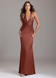 Azazie Valerie Bridesmaid Dresses Auburn Mermaid Pleated Stretch Satin Dress image1