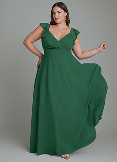 Azazie Leilani Vestidos de damas de honor Vestido Verde Oscuro de Gasa de Línea A con Plisado image8
