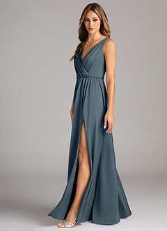 Azazie Tanicia Robes de demoiselle d'honneur Robe Trapèze en Satin extensible Plissée Violet Crépusculaire image5