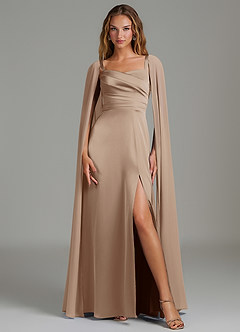 Azazie Niveah Bridesmaid Dresses Taupe A-Line Strapless Stretch Satin Convertible Dress image3