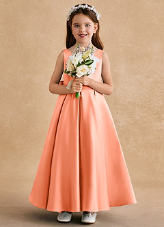 Azazie Honey Bear Flower Girl Dresses Sunset A-Line Pleated Matte Satin Dress image3