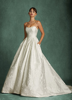 Azazie Bria Vestidos de novia Vestido Blanco Antiguo de Jacquard Floral de Corte Princesa con Palabra de honor image4