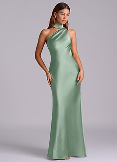 Azazie Seona Robes de demoiselle d'honneur Robe Sirène en Satin extensible Une épaule Agave image7