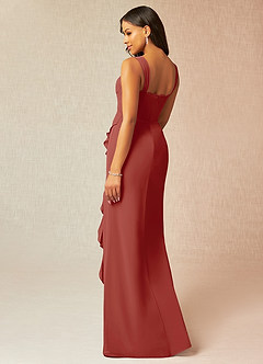 Azazie Camellia Bridesmaid Dresses Terracotta Sheath Lace Chiffon Dress image2