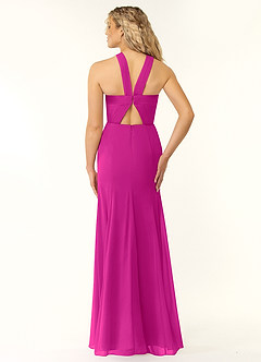 Azazie Rue Vestidos de damas de honor Vestido de Fucsia de Gasa de Corte en A con Halter image2